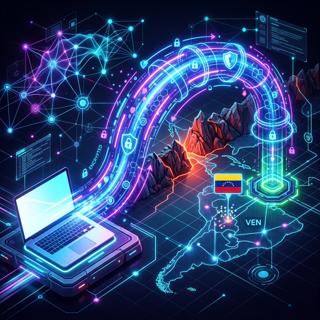 Diagrama de cómo una VPN te ubica virtualmente dentro de Venezuela